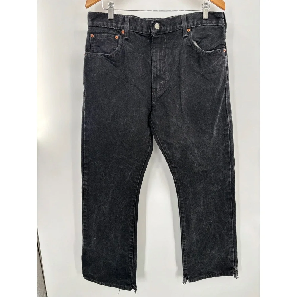 Levis 517 Mens 36x32 Bootcut Jeans  Black Faded Modified Hem Y2K Style Denim